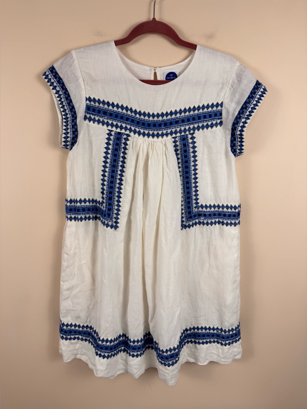Navy BLEU Embroidered Linen Dress